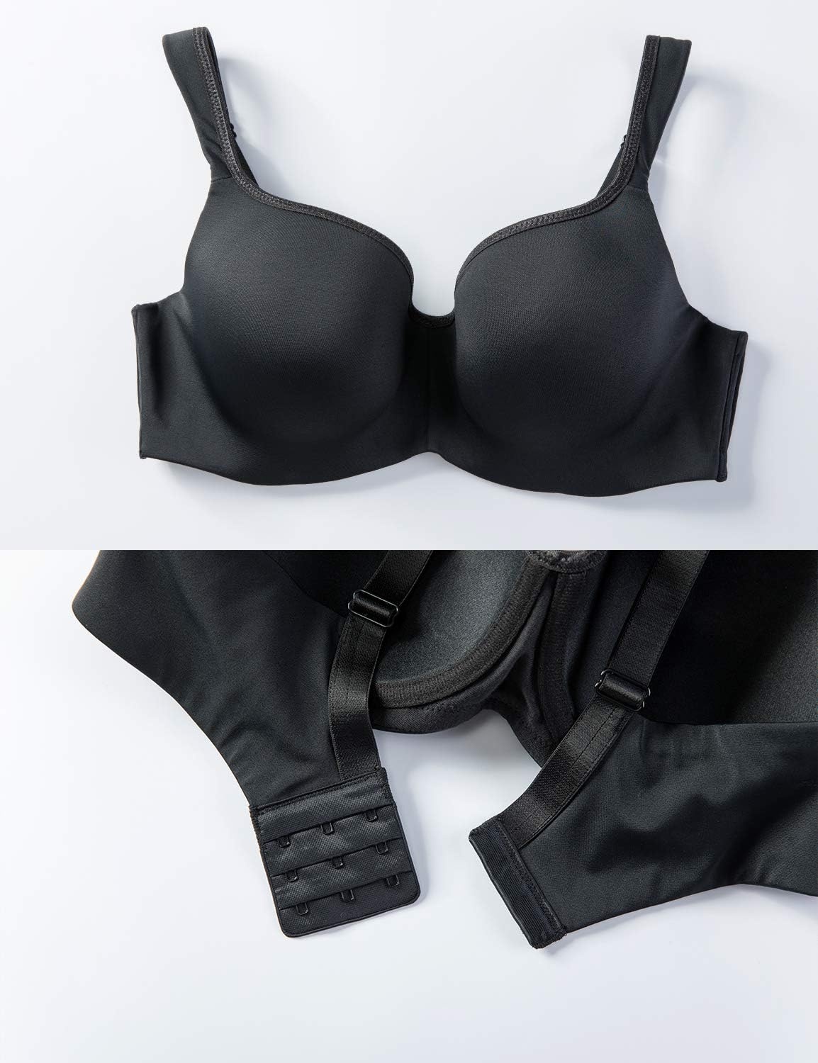 image:imageDELIMIRA Womens Balconette Bra Full Coverage Plus Size Tshirt Underwire Back Smoothing Seamless BrasBlack