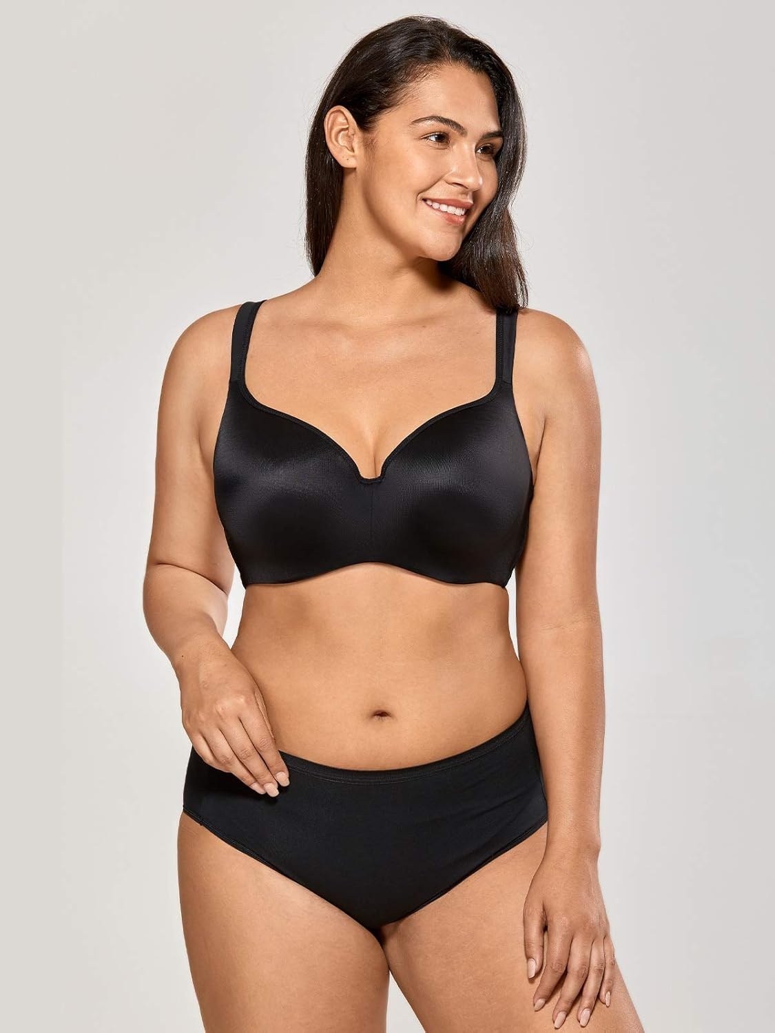 image:imageDELIMIRA Womens Balconette Bra Full Coverage Plus Size Tshirt Underwire Back Smoothing Seamless BrasBlack