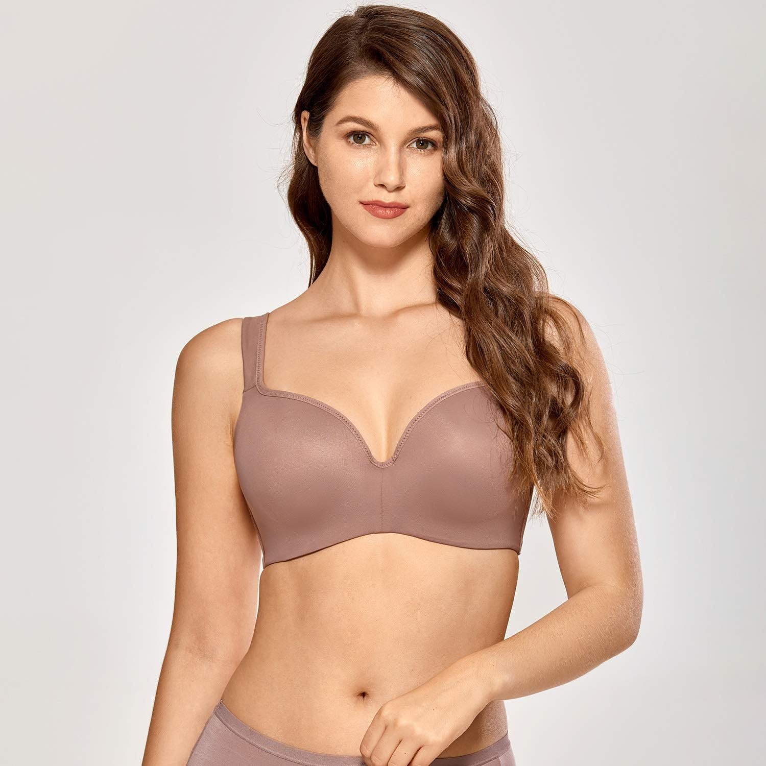 image:imageDELIMIRA Womens Balconette Bra Full Coverage Plus Size Tshirt Underwire Back Smoothing Seamless BrasMochaccino