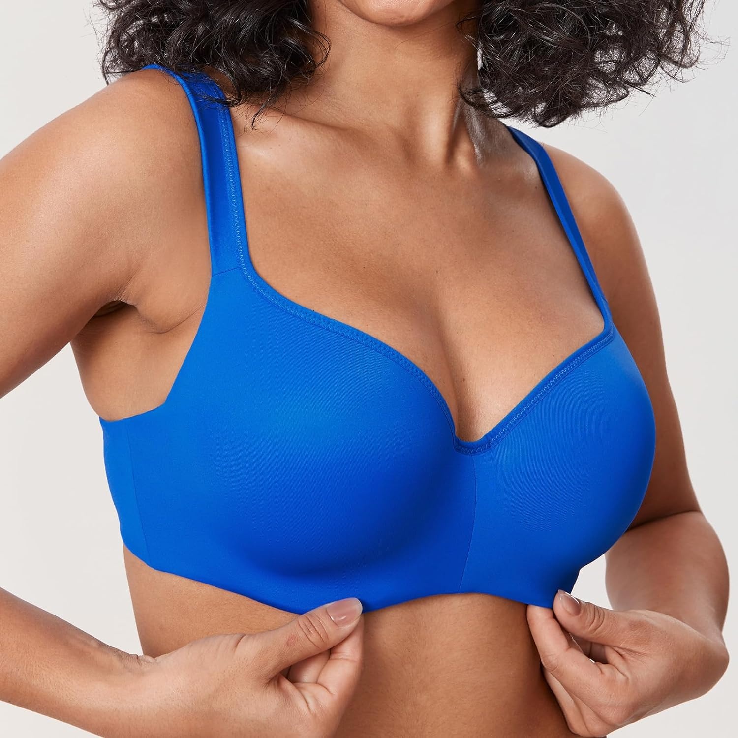 image:imageDELIMIRA Womens Balconette Bra Full Coverage Plus Size Tshirt Underwire Back Smoothing Seamless BrasSparkle Blue