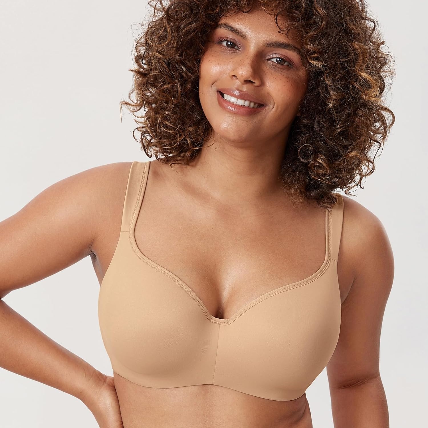image:imageDELIMIRA Womens Balconette Bra Full Coverage Plus Size Tshirt Underwire Back Smoothing Seamless BrasWarm Beige