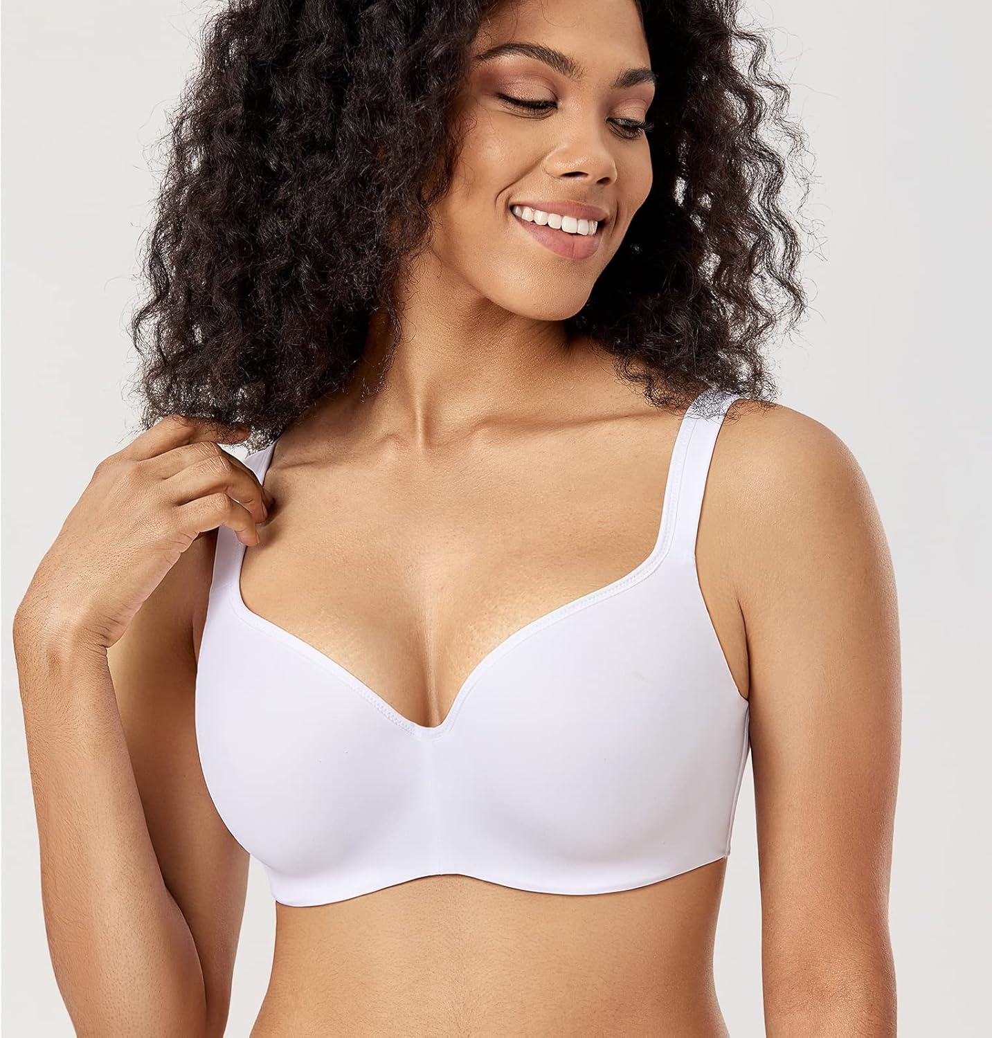 image:imageDELIMIRA Womens Balconette Bra Full Coverage Plus Size Tshirt Underwire Back Smoothing Seamless BrasWhite