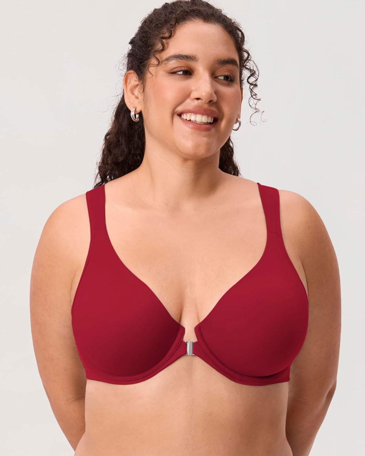 image:imageDELIMIRA Womens Front Closure Bras Posture Full Coverage Plus Size Underwire Unlined Back Support Plunge Seamless Bra BHDark Red