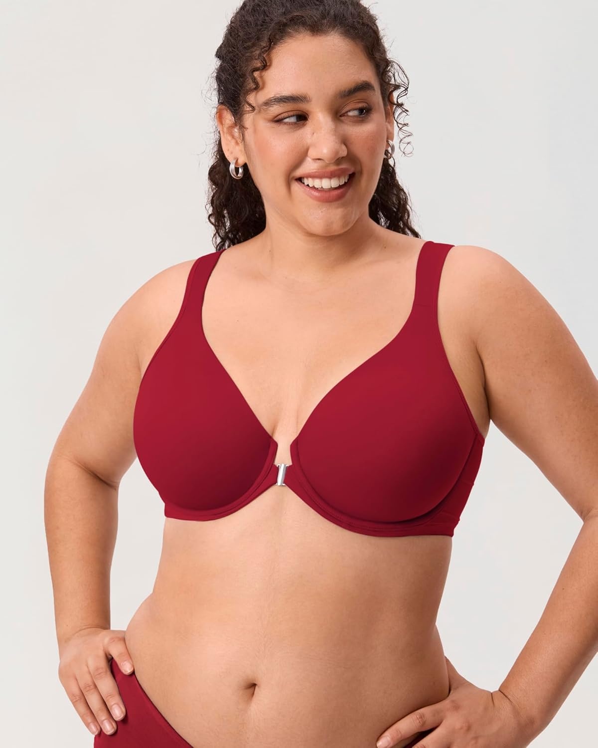 image:imageDELIMIRA Womens Front Closure Bras Posture Full Coverage Plus Size Underwire Unlined Back Support Plunge Seamless Bra BHDark Red