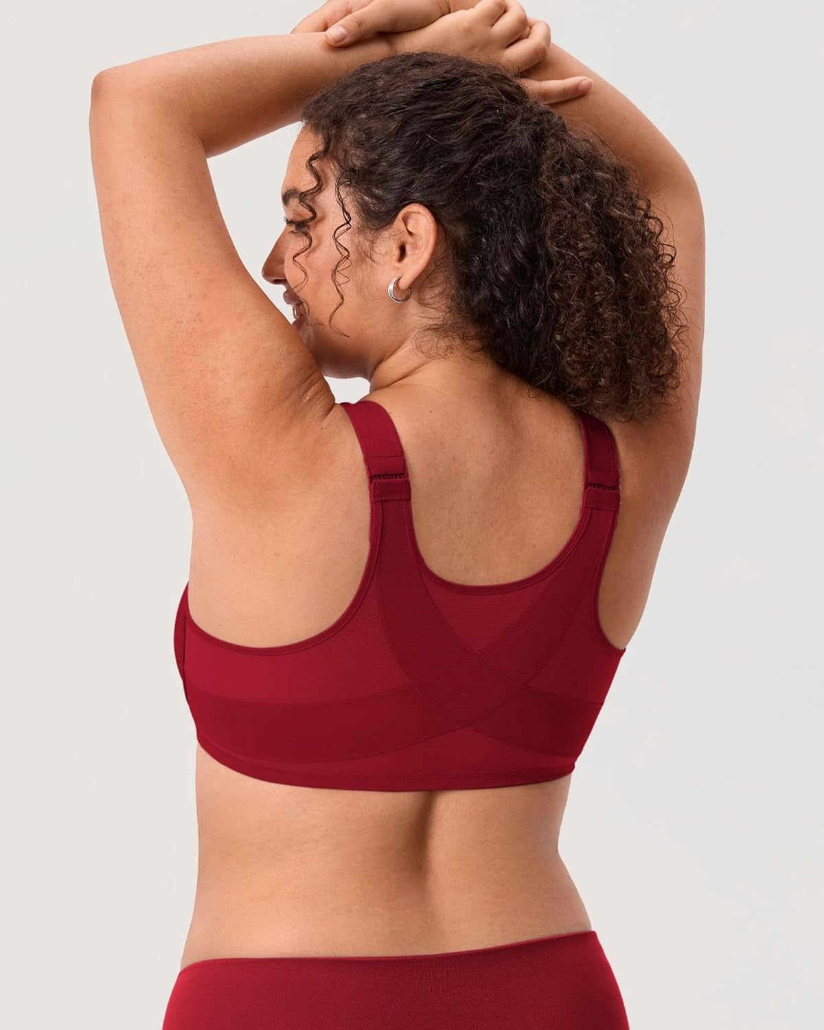 image:imageDELIMIRA Womens Front Closure Bras Posture Full Coverage Plus Size Underwire Unlined Back Support Plunge Seamless Bra BHDark Red