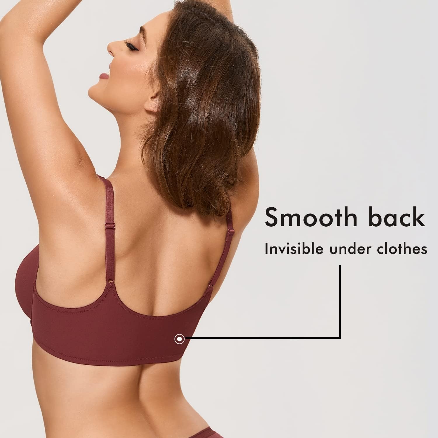 image:imageDELIMIRA Womens Front Closure Bras Seamless Plus Size Plunge Underwire Unlined Comfortable BraChocolate Burgundy