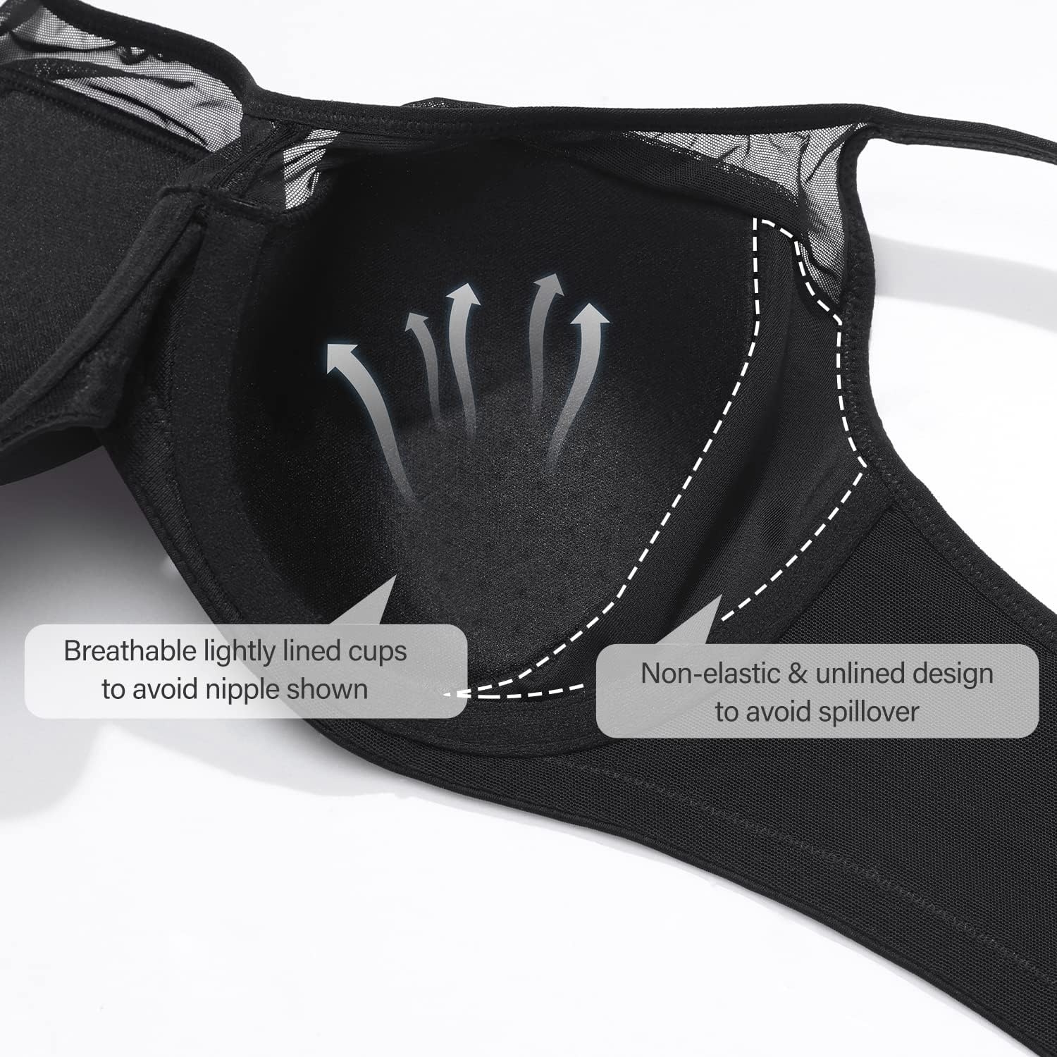 image:imageDELIMIRA Womens Full Coverage Bras Underwire Lightly Padded Plus Size Supportive Tshirt Sheer BraBlack