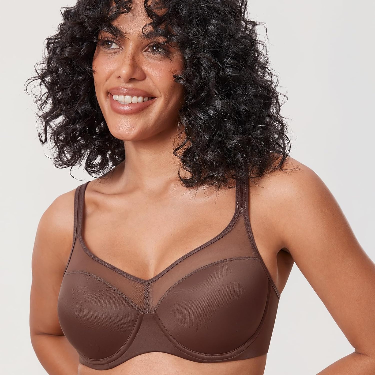 image:imageDELIMIRA Womens Full Coverage Bras Underwire Lightly Padded Plus Size Supportive Tshirt Sheer BraBrown Violet