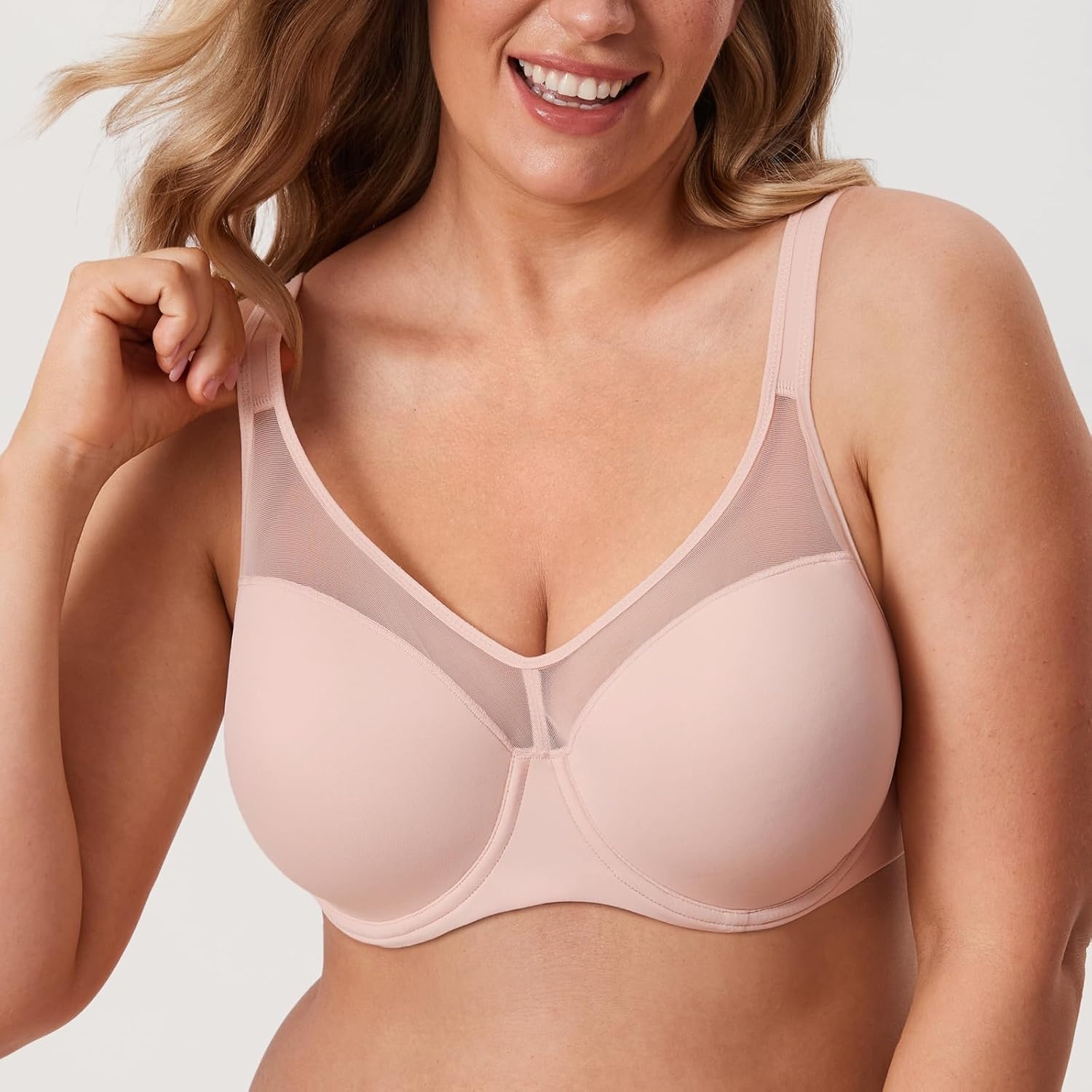 image:imageDELIMIRA Womens Full Coverage Bras Underwire Lightly Padded Plus Size Supportive Tshirt Sheer BraGentle Rose