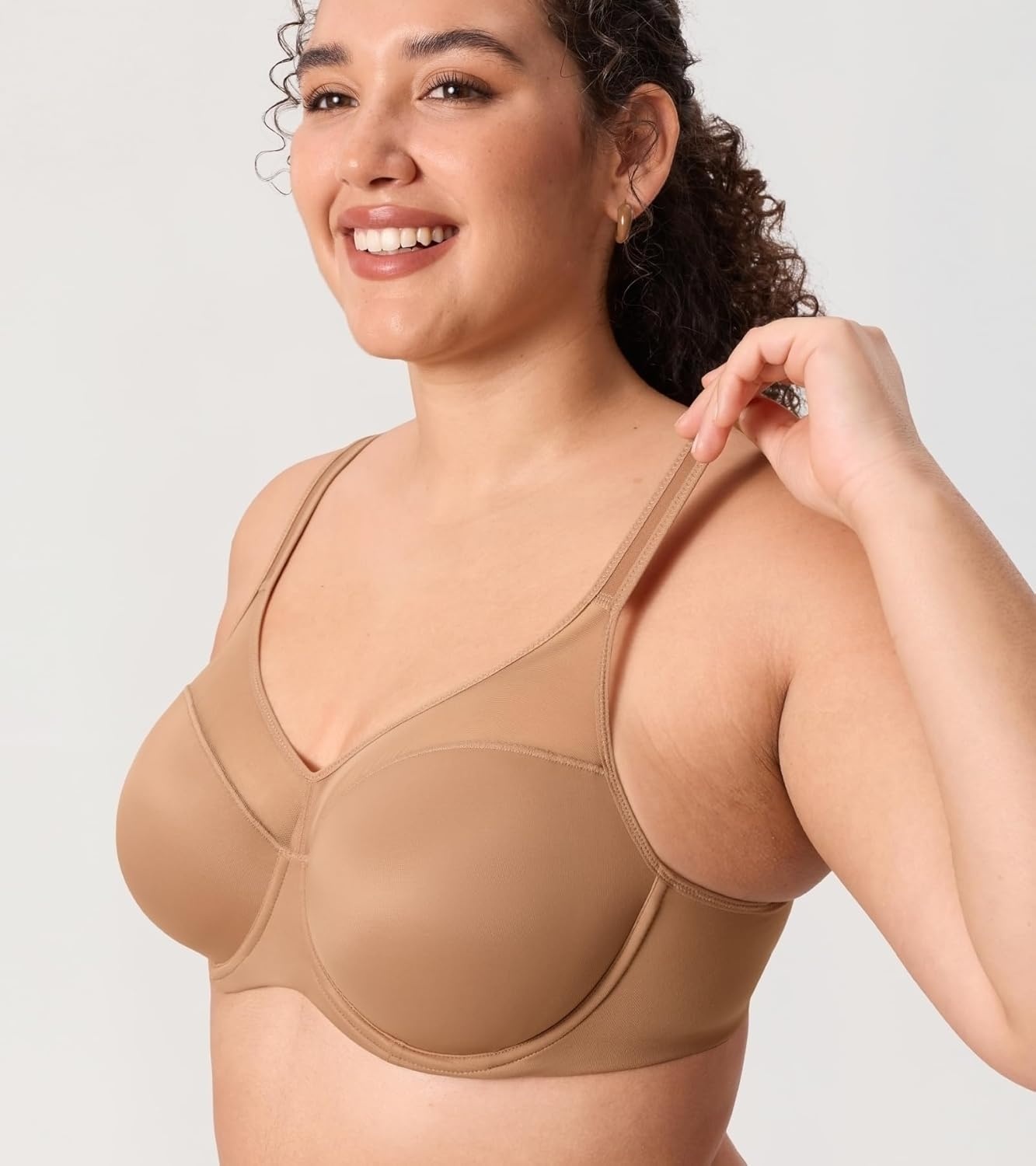 image:imageDELIMIRA Womens Full Coverage Bras Underwire Lightly Padded Plus Size Supportive Tshirt Sheer BraGravel Beige