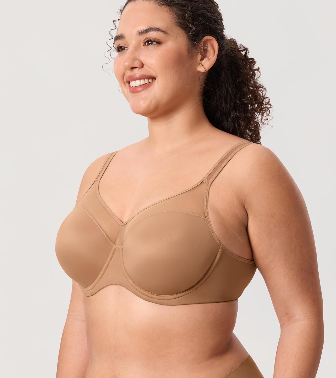 image:imageDELIMIRA Womens Full Coverage Bras Underwire Lightly Padded Plus Size Supportive Tshirt Sheer BraGravel Beige
