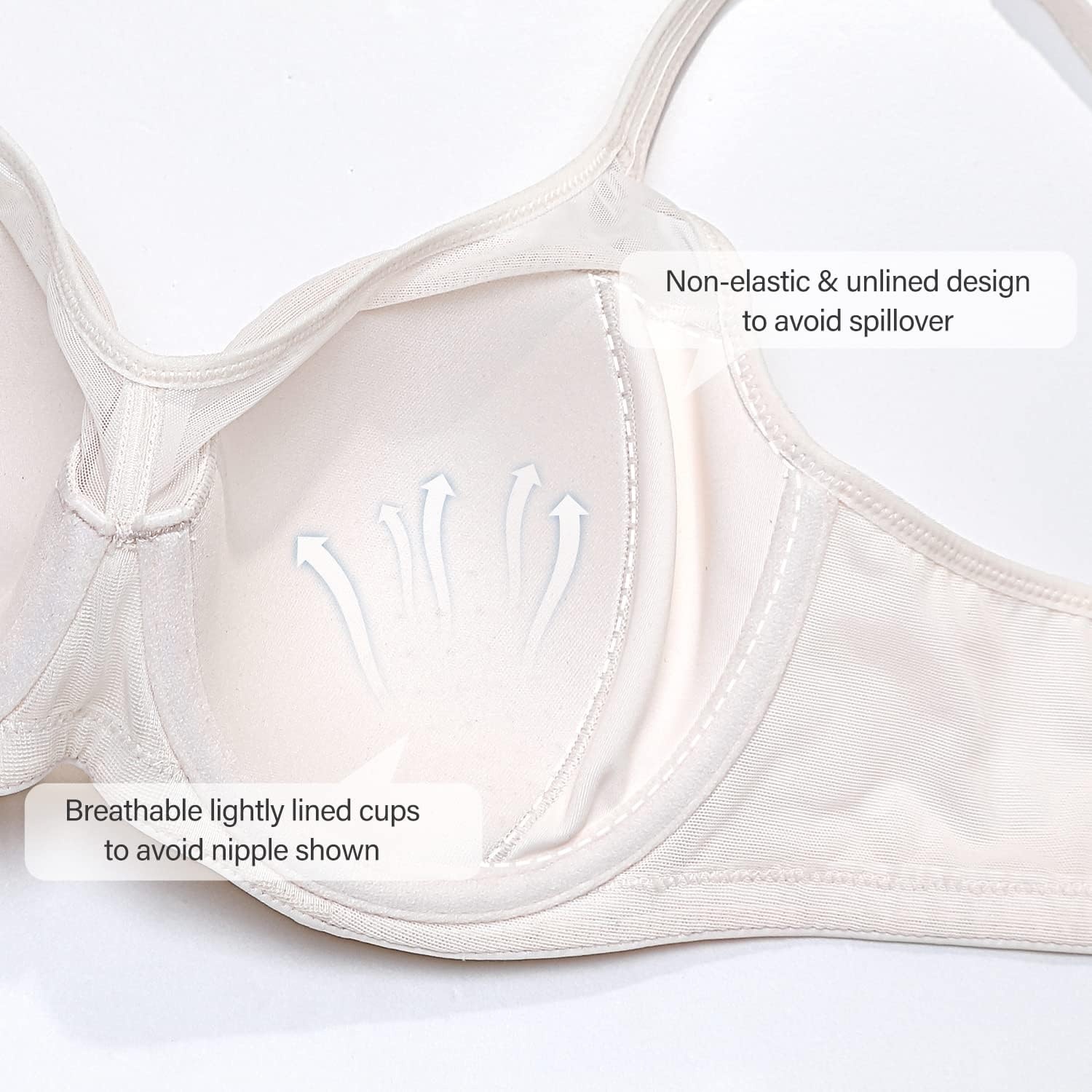 image:imageDELIMIRA Womens Full Coverage Bras Underwire Lightly Padded Plus Size Supportive Tshirt Sheer BraRose White