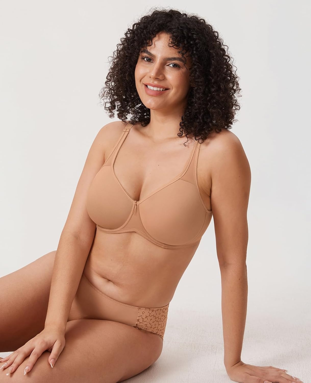 image:imageDELIMIRA Womens Seamless Tshirt Bras Plus Size Full Coverage Underwire Lightly Lined Bra Up to FBarely Buff