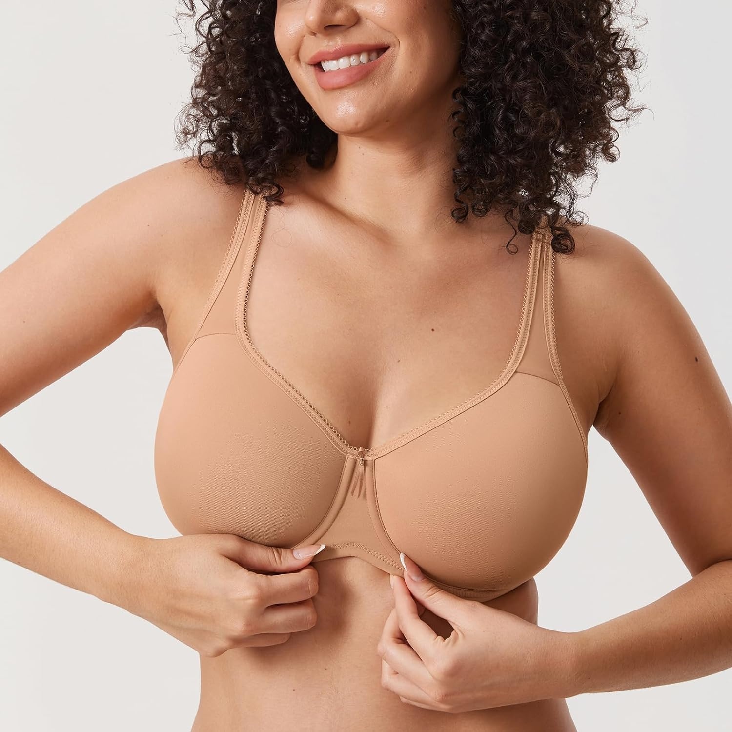 image:imageDELIMIRA Womens Seamless Tshirt Bras Plus Size Full Coverage Underwire Lightly Lined Bra Up to FBarely Buff
