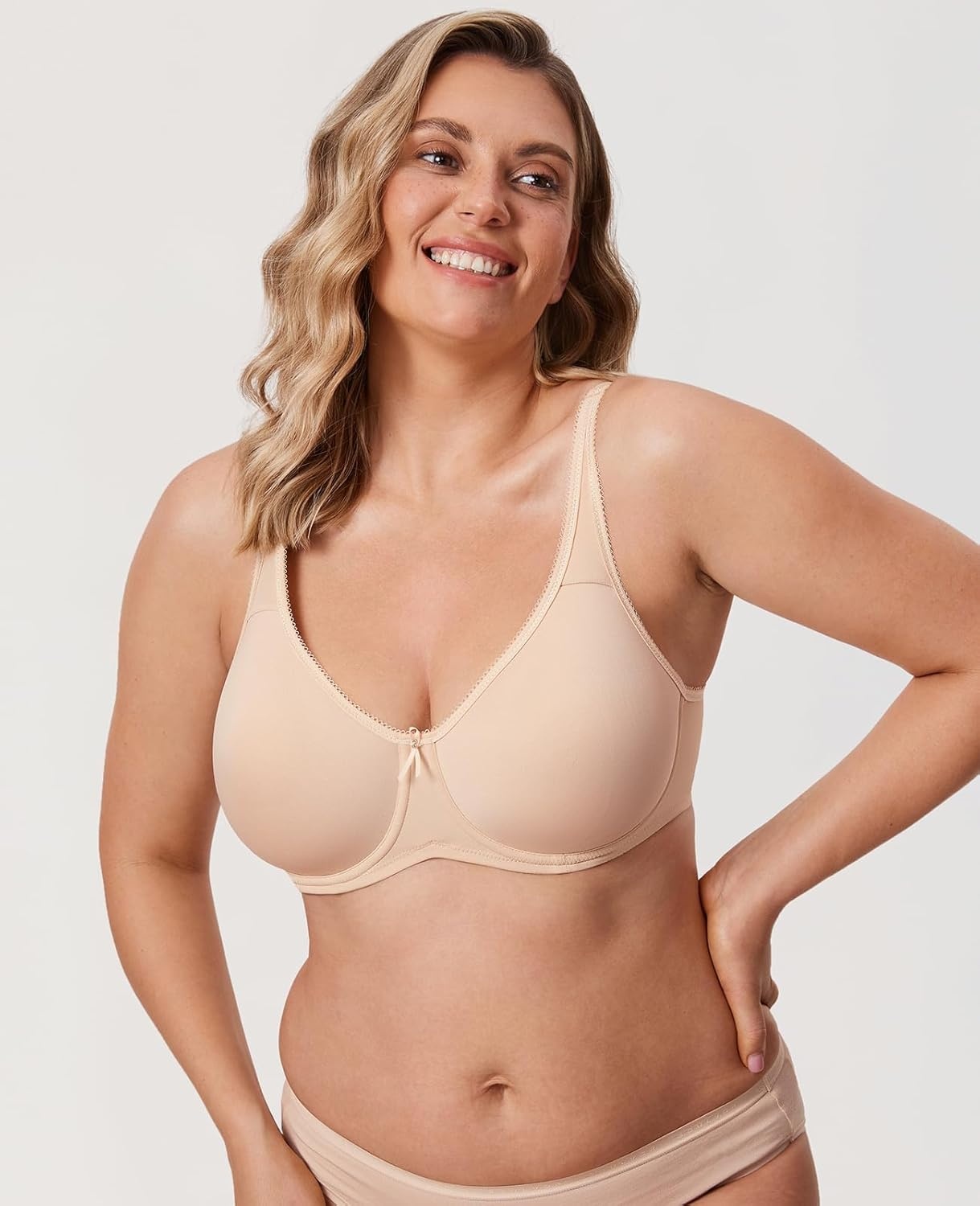 image:imageDELIMIRA Womens Seamless Tshirt Bras Plus Size Full Coverage Underwire Lightly Lined Bra Up to FBeige