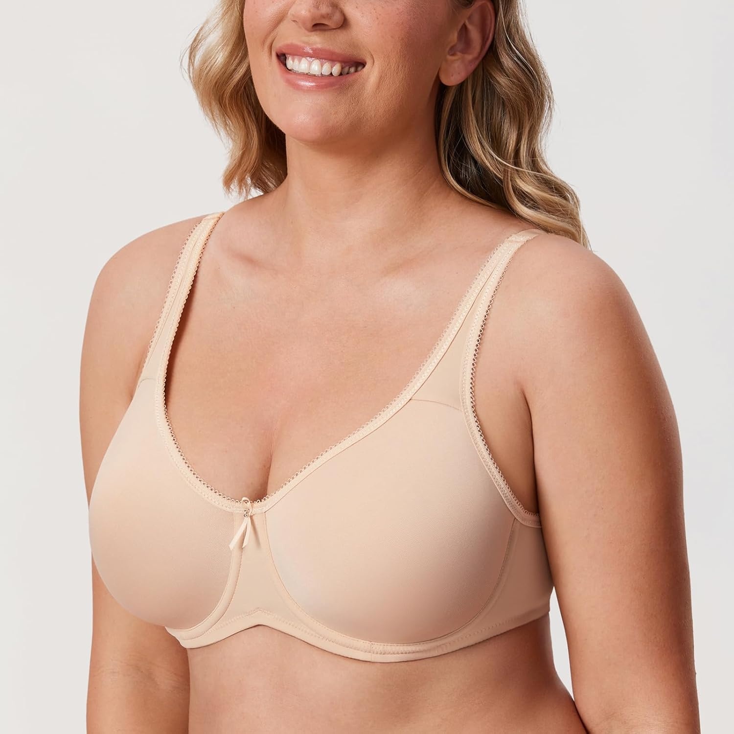image:imageDELIMIRA Womens Seamless Tshirt Bras Plus Size Full Coverage Underwire Lightly Lined Bra Up to FBeige