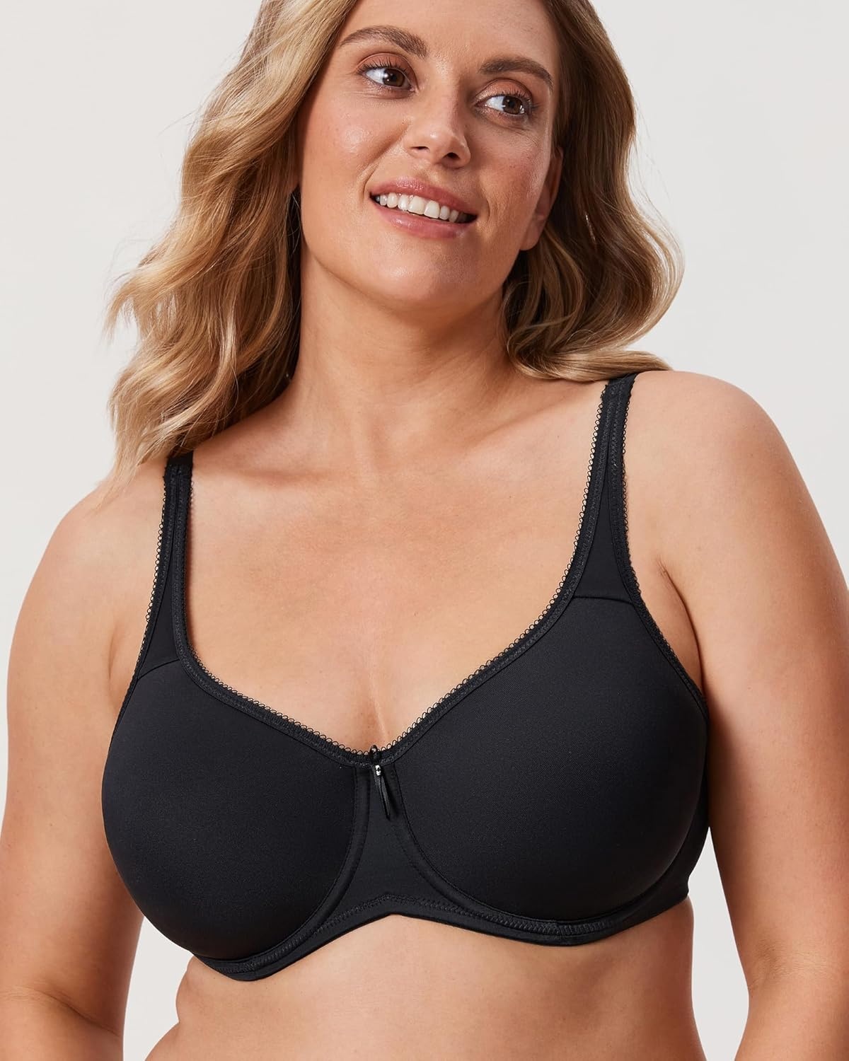 image:imageDELIMIRA Womens Seamless Tshirt Bras Plus Size Full Coverage Underwire Lightly Lined Bra Up to FBlack