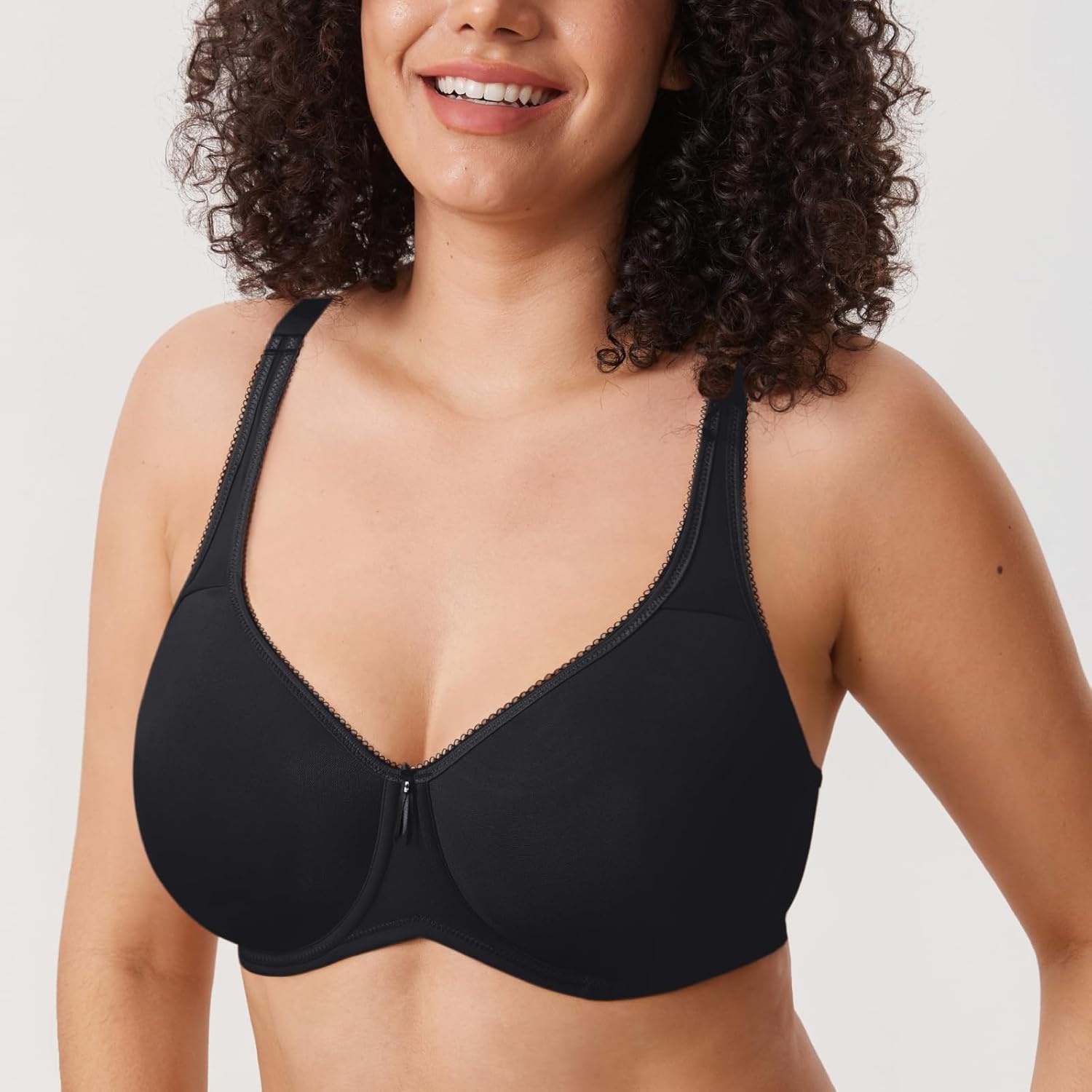 image:imageDELIMIRA Womens Seamless Tshirt Bras Plus Size Full Coverage Underwire Lightly Lined Bra Up to FBlack