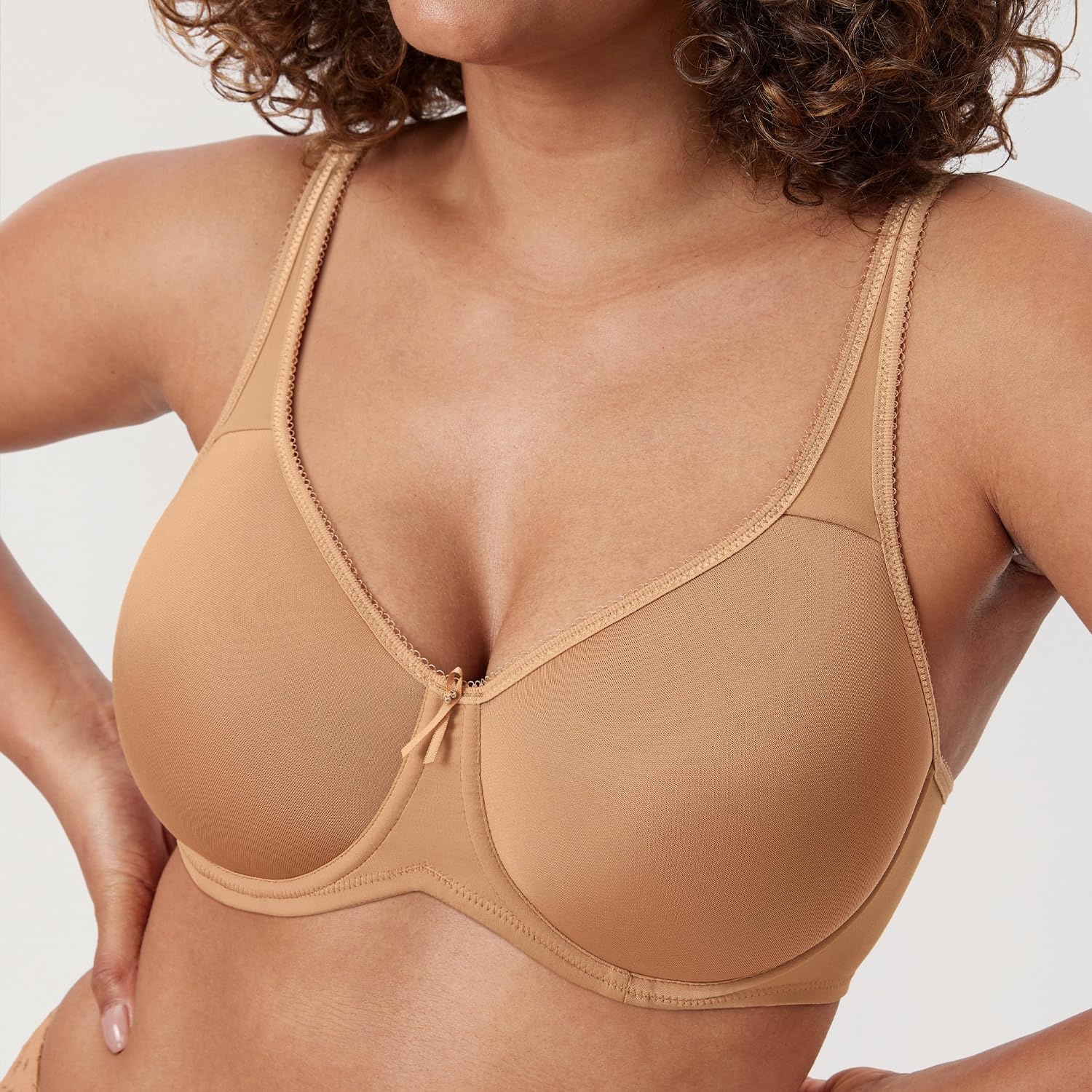 image:imageDELIMIRA Womens Seamless Tshirt Bras Plus Size Full Coverage Underwire Lightly Lined Bra Up to FDeep Beige