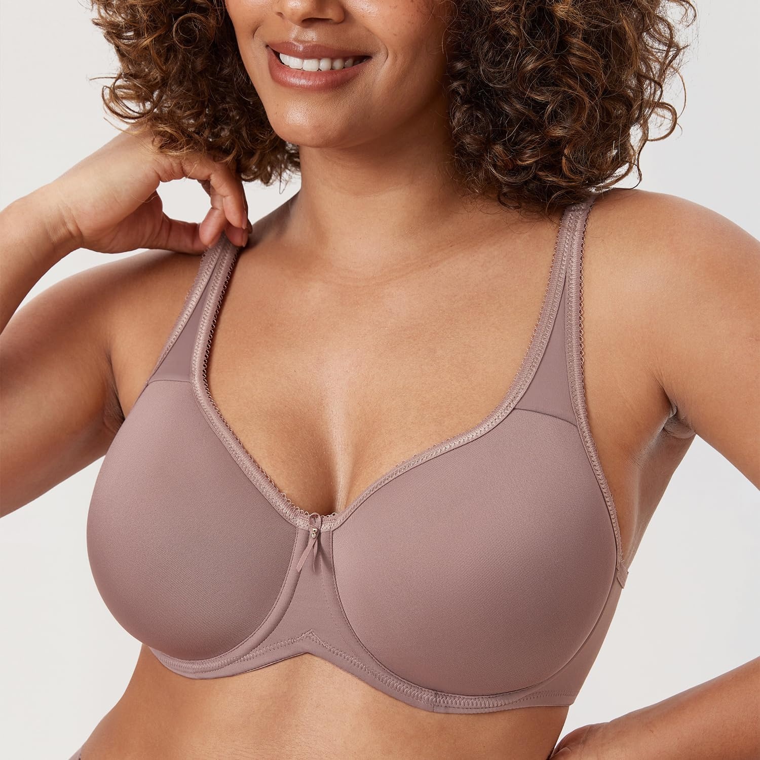 image:imageDELIMIRA Womens Seamless Tshirt Bras Plus Size Full Coverage Underwire Lightly Lined Bra Up to FMochaccino