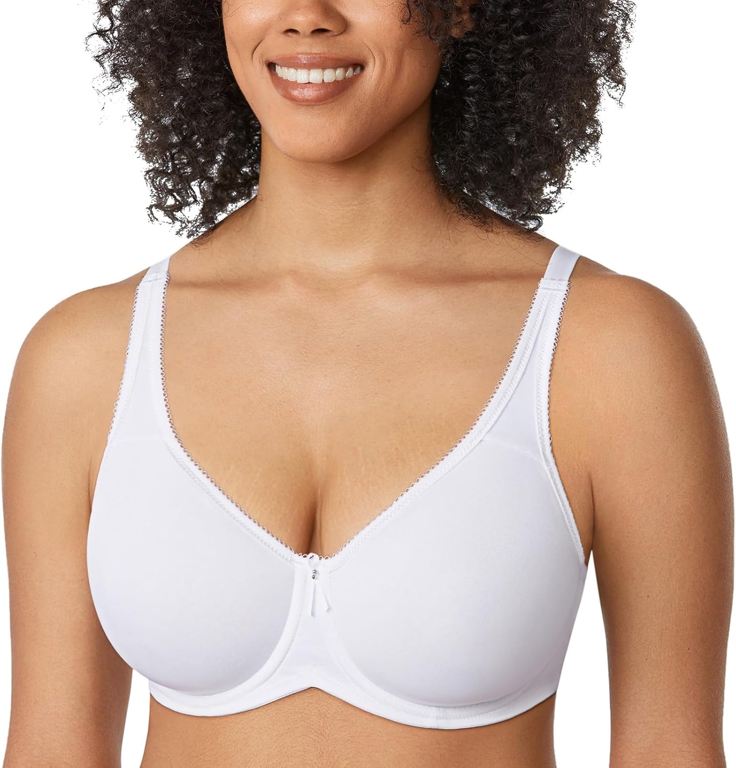 image:imageDELIMIRA Womens Seamless Tshirt Bras Plus Size Full Coverage Underwire Lightly Lined Bra Up to FWhite