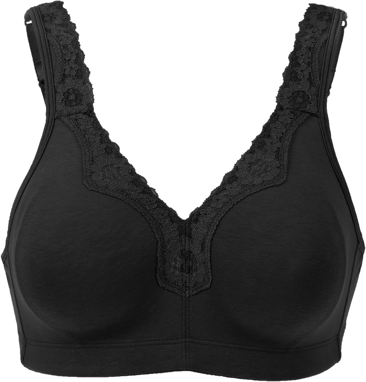 image:imageDELIMIRA Womens Wireless Plus Size Full Coverage Lace Bra Cotton Unlined ComfortableBlack