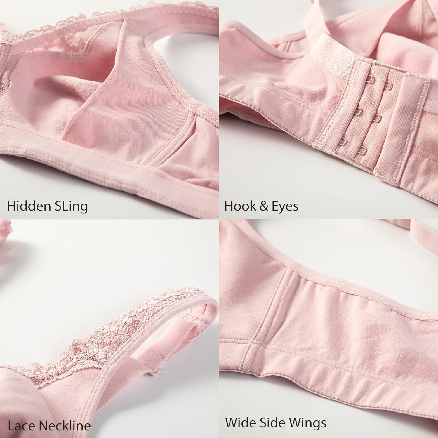 image:imageDELIMIRA Womens Wireless Plus Size Full Coverage Lace Bra Cotton Unlined ComfortableGentle Rose