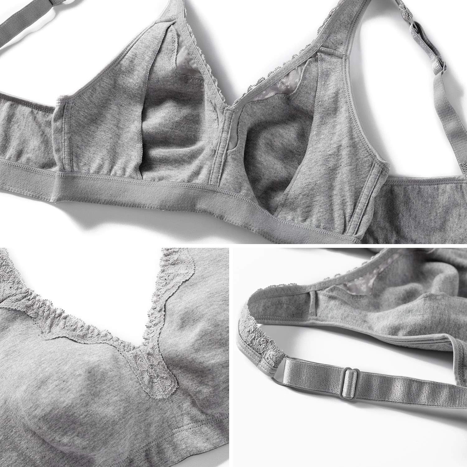 image:imageDELIMIRA Womens Wireless Plus Size Full Coverage Lace Bra Cotton Unlined ComfortableGrey