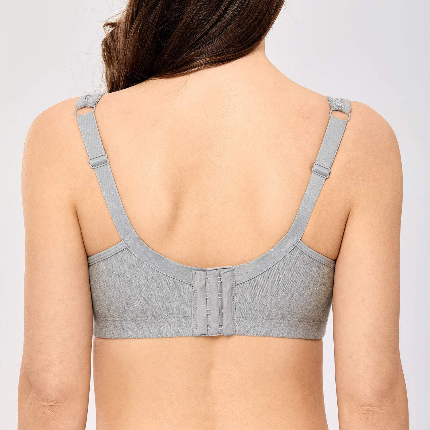 image:imageDELIMIRA Womens Wireless Plus Size Full Coverage Lace Bra Cotton Unlined ComfortableGrey