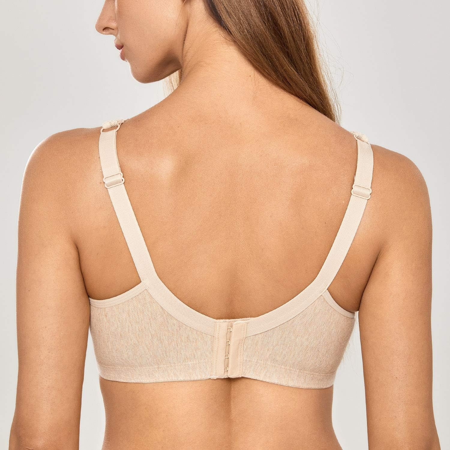 image:imageDELIMIRA Womens Wireless Plus Size Full Coverage Lace Bra Cotton Unlined ComfortableOatmeal Heather