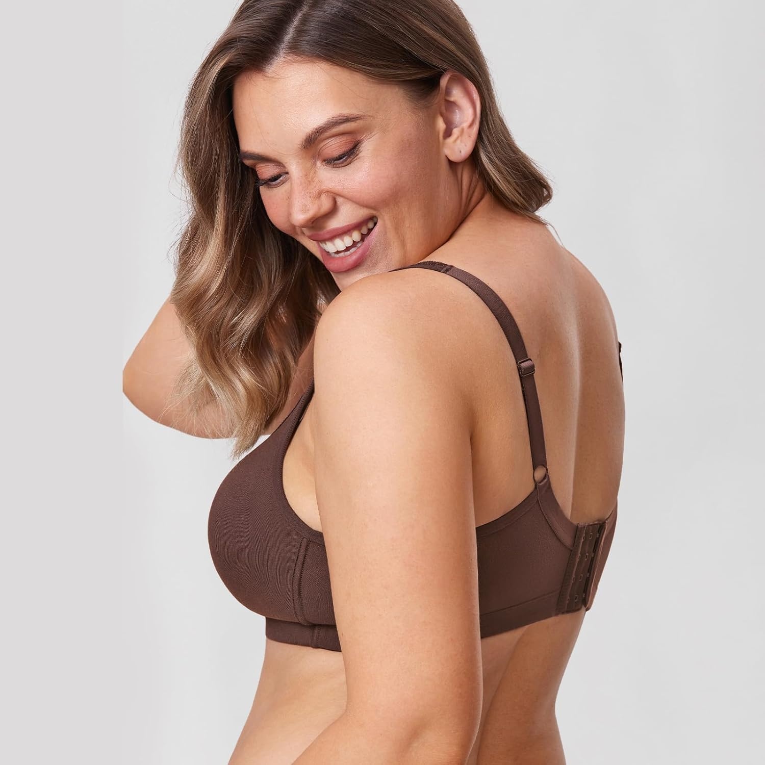 image:imageDELIMIRA Womens Wireless Plus Size Full Coverage Lace Bra Cotton Unlined ComfortableTaupe