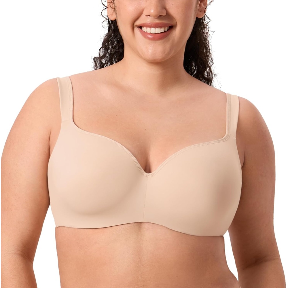 image:imageDELIMIRA Womens Balconette Bra Full Coverage Plus Size Tshirt Underwire Back Smoothing Seamless BrasBeige