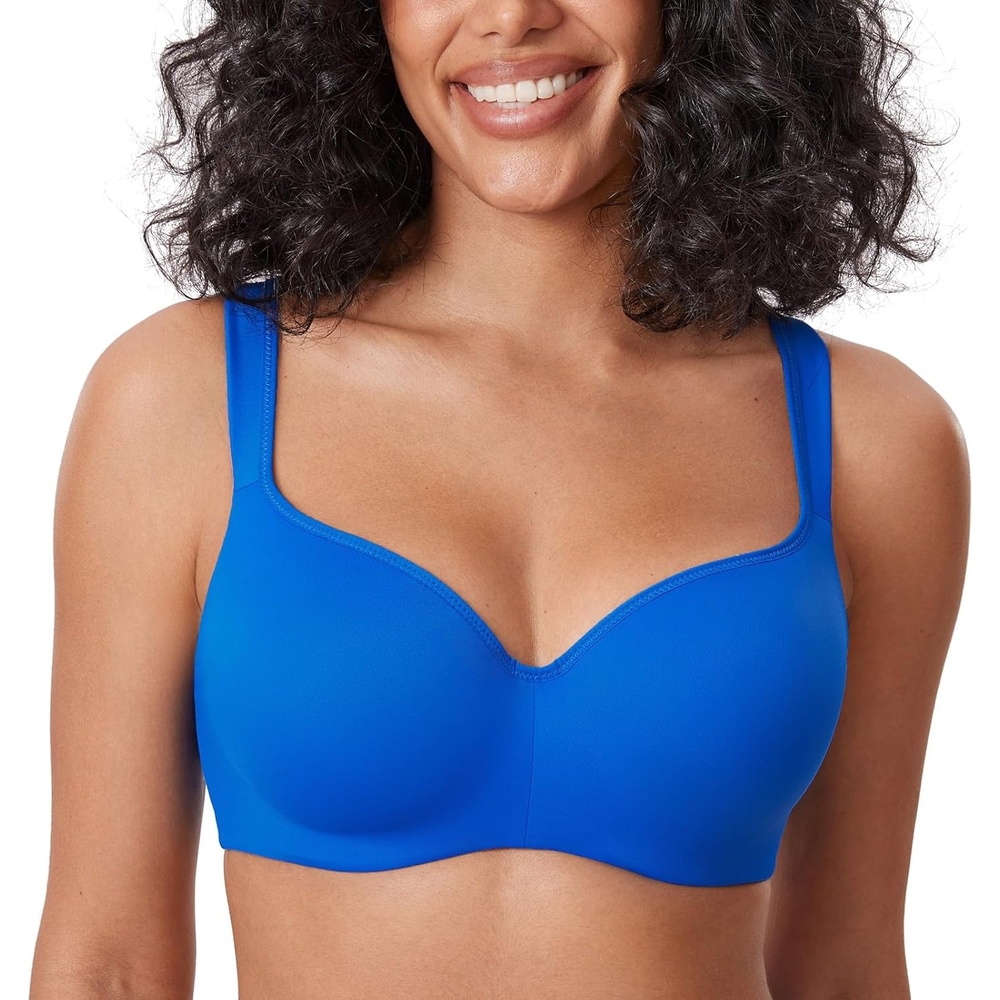 image:imageDELIMIRA Womens Balconette Bra Full Coverage Plus Size Tshirt Underwire Back Smoothing Seamless BrasSparkle Blue