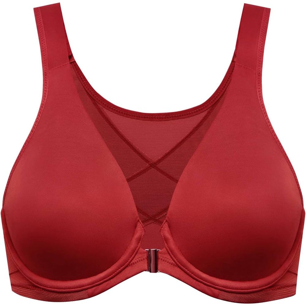 image:imageDELIMIRA Womens Front Closure Bras Posture Full Coverage Plus Size Underwire Unlined Back Support Plunge Seamless Bra BHDark Red