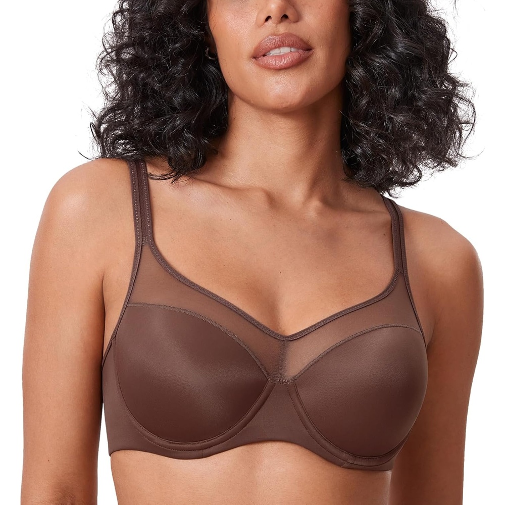 image:imageDELIMIRA Womens Full Coverage Bras Underwire Lightly Padded Plus Size Supportive Tshirt Sheer BraBrown Violet