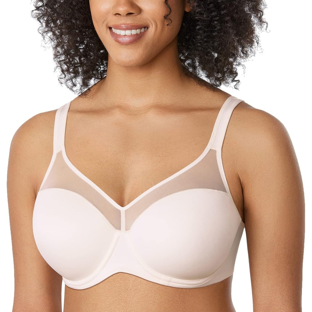 image:imageDELIMIRA Womens Full Coverage Bras Underwire Lightly Padded Plus Size Supportive Tshirt Sheer BraRose White