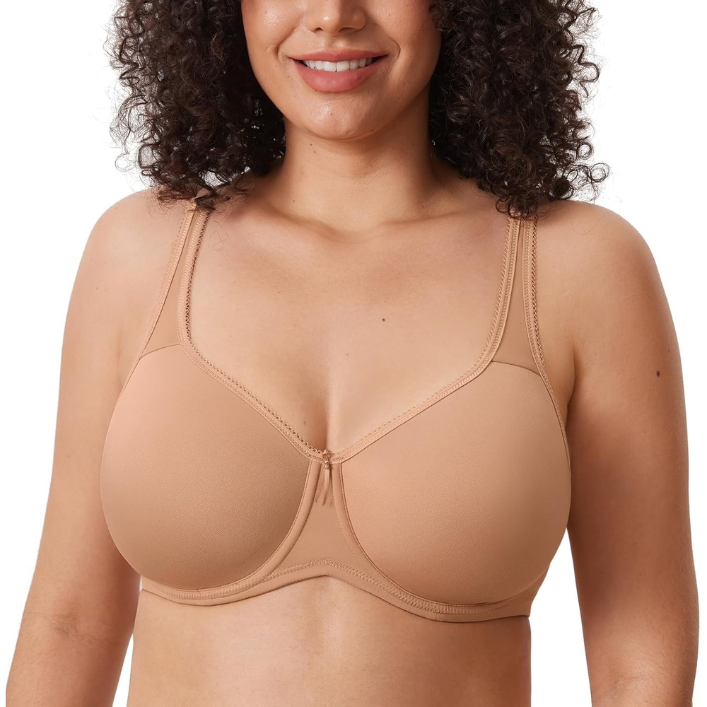image:imageDELIMIRA Womens Seamless Tshirt Bras Plus Size Full Coverage Underwire Lightly Lined Bra Up to FBarely Buff