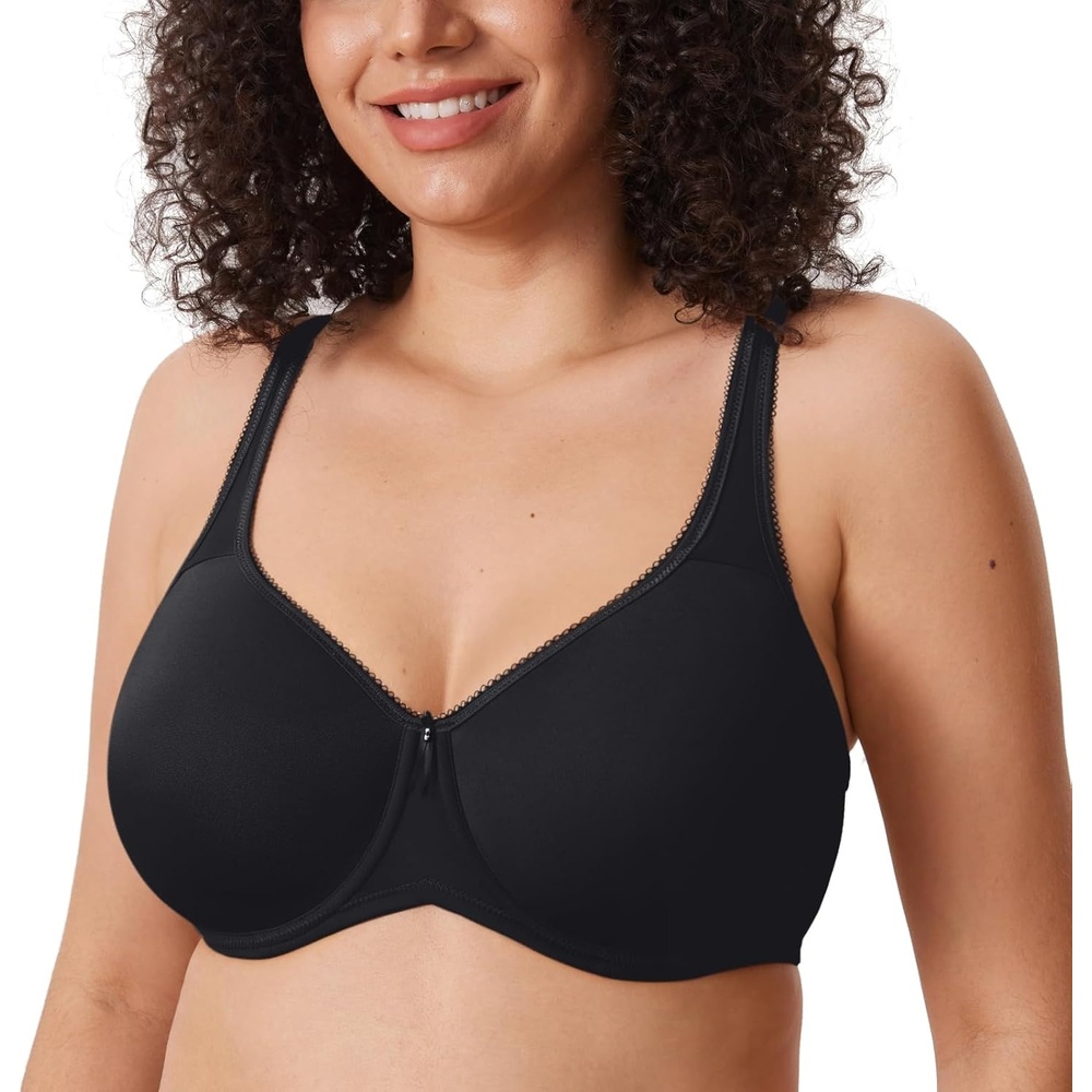 image:imageDELIMIRA Womens Seamless Tshirt Bras Plus Size Full Coverage Underwire Lightly Lined Bra Up to FBlack