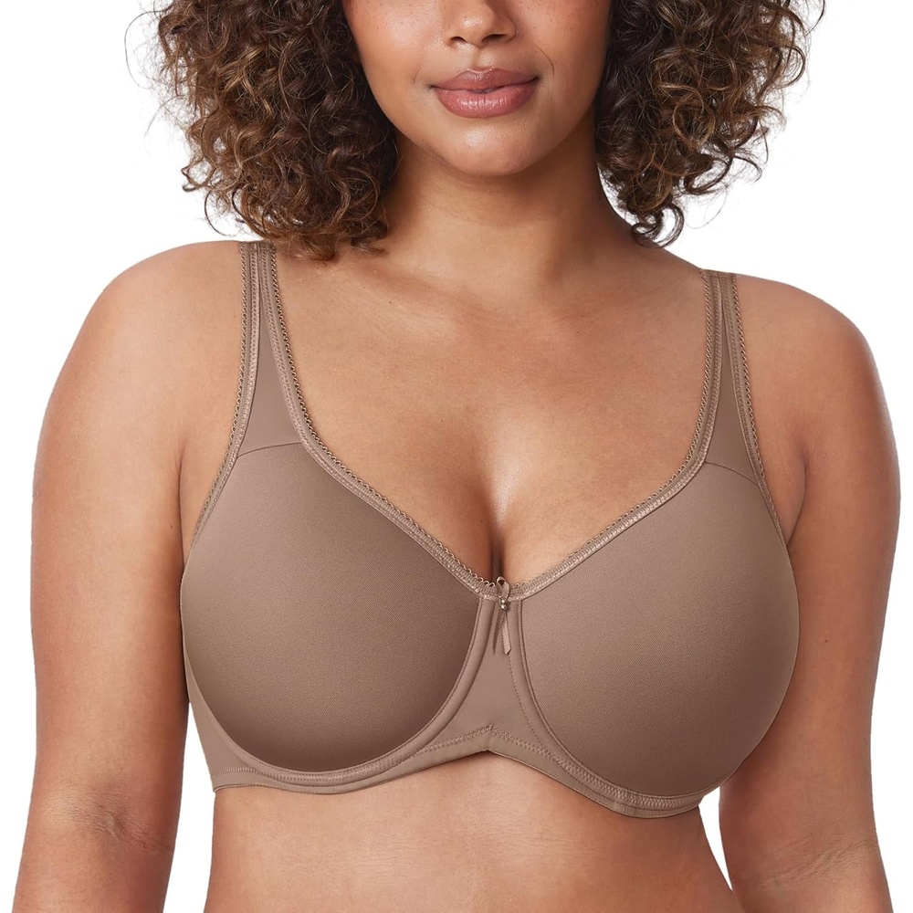 image:imageDELIMIRA Womens Seamless Tshirt Bras Plus Size Full Coverage Underwire Lightly Lined Bra Up to FBrown Purple