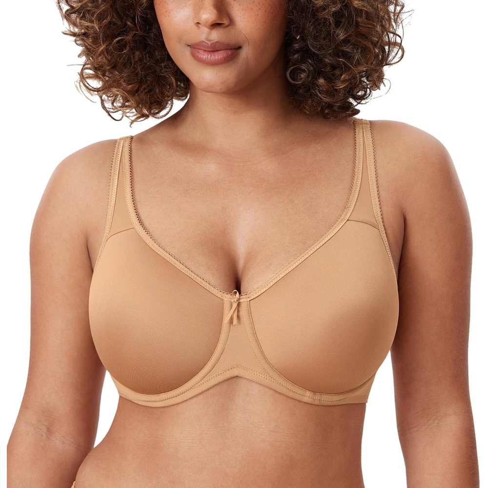 image:imageDELIMIRA Womens Seamless Tshirt Bras Plus Size Full Coverage Underwire Lightly Lined Bra Up to FDeep Beige