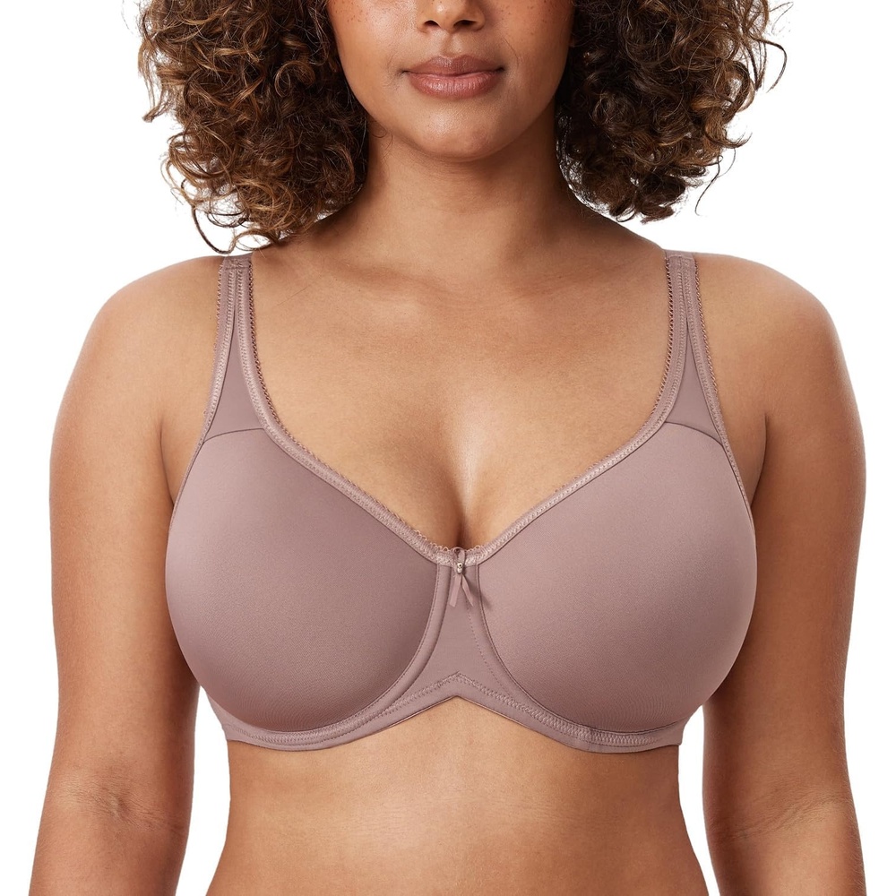image:imageDELIMIRA Womens Seamless Tshirt Bras Plus Size Full Coverage Underwire Lightly Lined Bra Up to FMochaccino