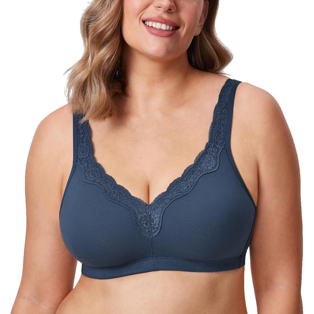 image:imageDELIMIRA Womens Wireless Plus Size Full Coverage Lace Bra Cotton Unlined ComfortableSargasso