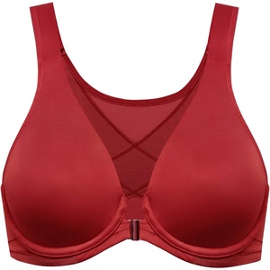 image:imageDELIMIRA Womens Front Closure Bras Posture Full Coverage Plus Size Underwire Unlined Back Support Plunge Seamless Bra BHDark Red