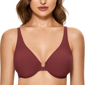 image:imageDELIMIRA Womens Front Closure Bras Seamless Plus Size Plunge Underwire Unlined Comfortable BraChocolate Burgundy