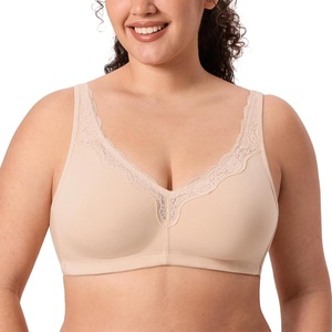 image:imageDELIMIRA Womens Wireless Plus Size Full Coverage Lace Bra Cotton Unlined ComfortableBeige