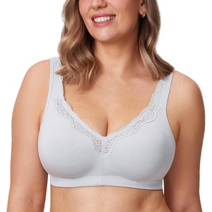 image:imageDELIMIRA Womens Wireless Plus Size Full Coverage Lace Bra Cotton Unlined ComfortableFrench Gray