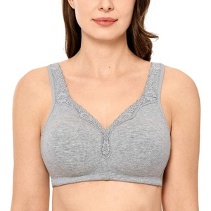 image:imageDELIMIRA Womens Wireless Plus Size Full Coverage Lace Bra Cotton Unlined ComfortableGrey