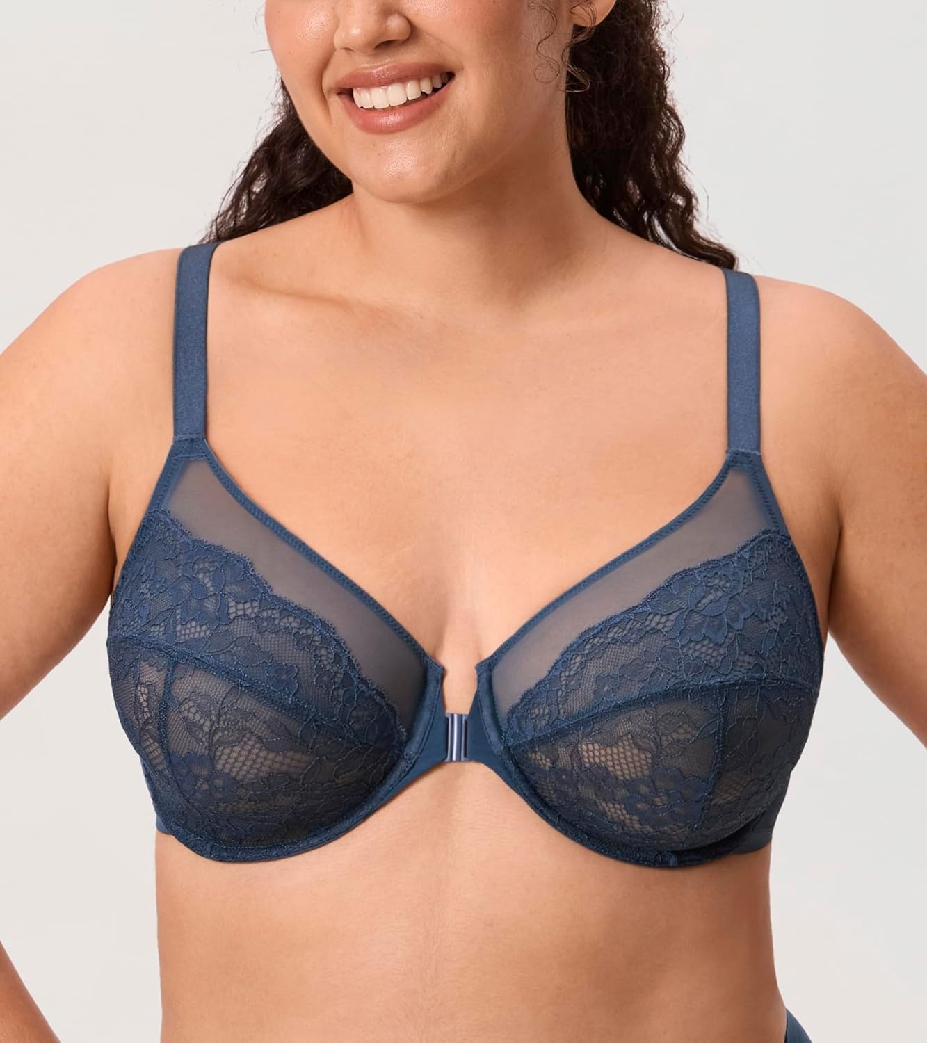 image:imageDELIMIRA Womens Front Closure Lace Racerback Plus Size Full Coverage Underwire Unlined BraSargasso