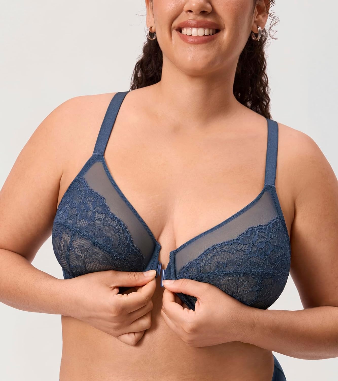 image:imageDELIMIRA Womens Front Closure Lace Racerback Plus Size Full Coverage Underwire Unlined BraSargasso