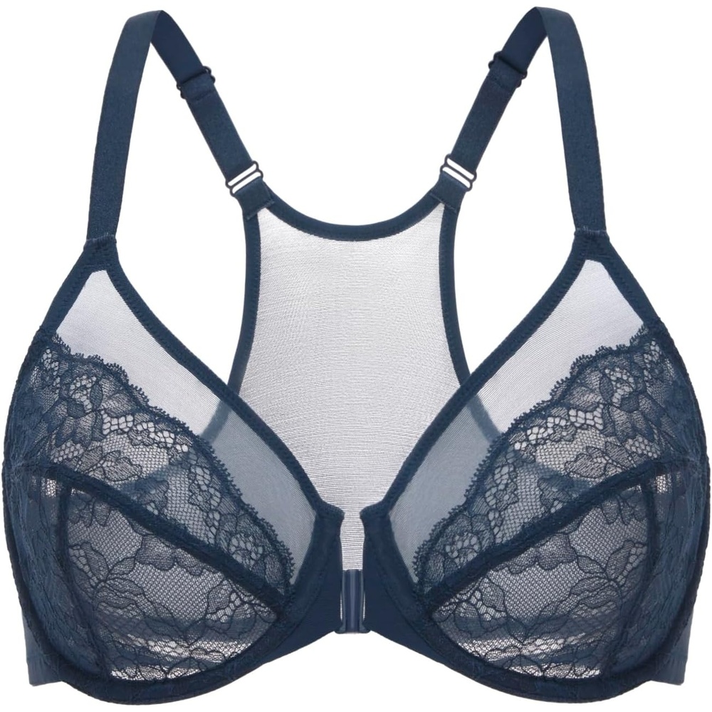 image:imageDELIMIRA Womens Front Closure Lace Racerback Plus Size Full Coverage Underwire Unlined BraSargasso